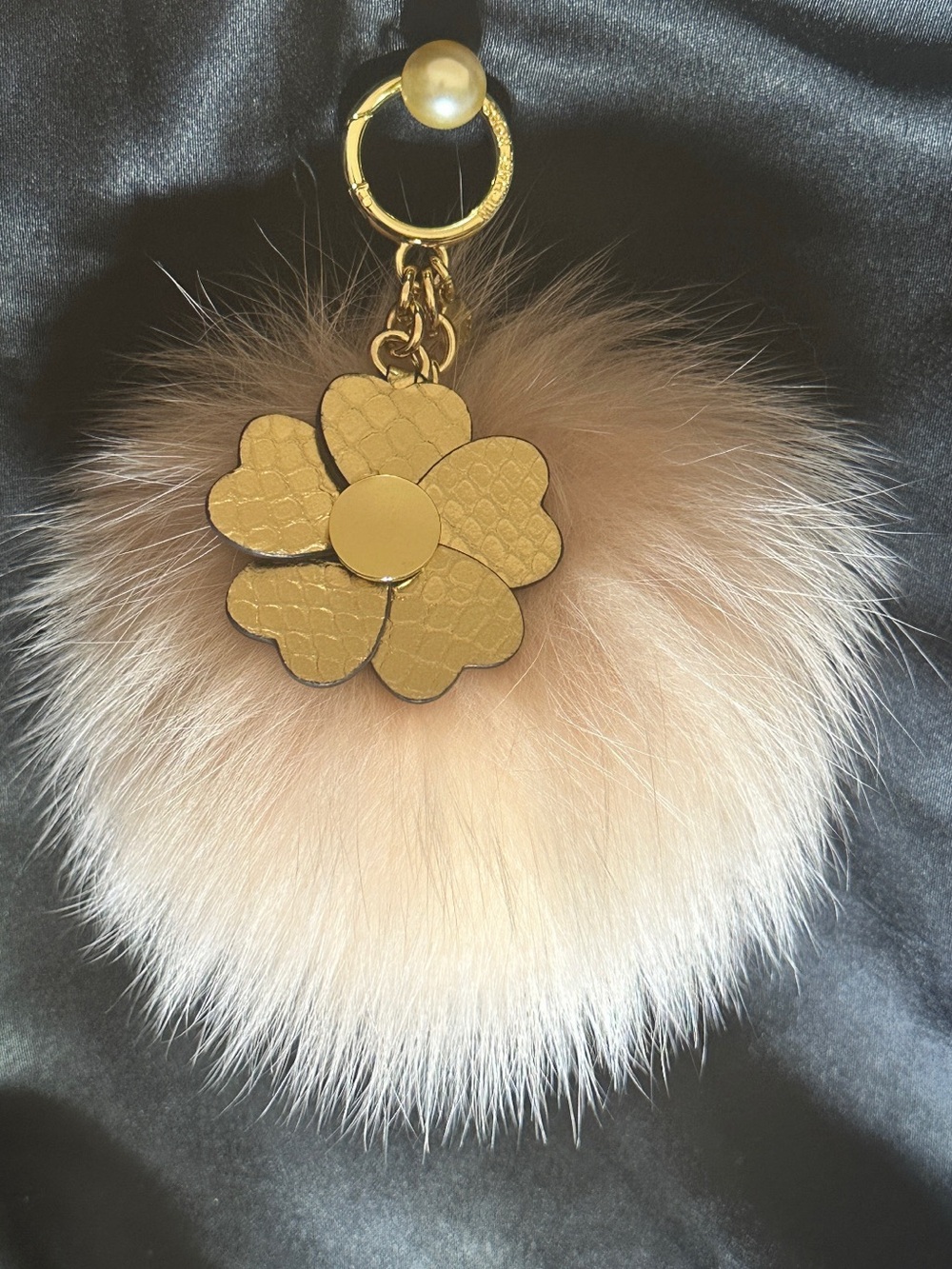 Michael Kors Black Fur Pom Pom Keychain with Gold Chain